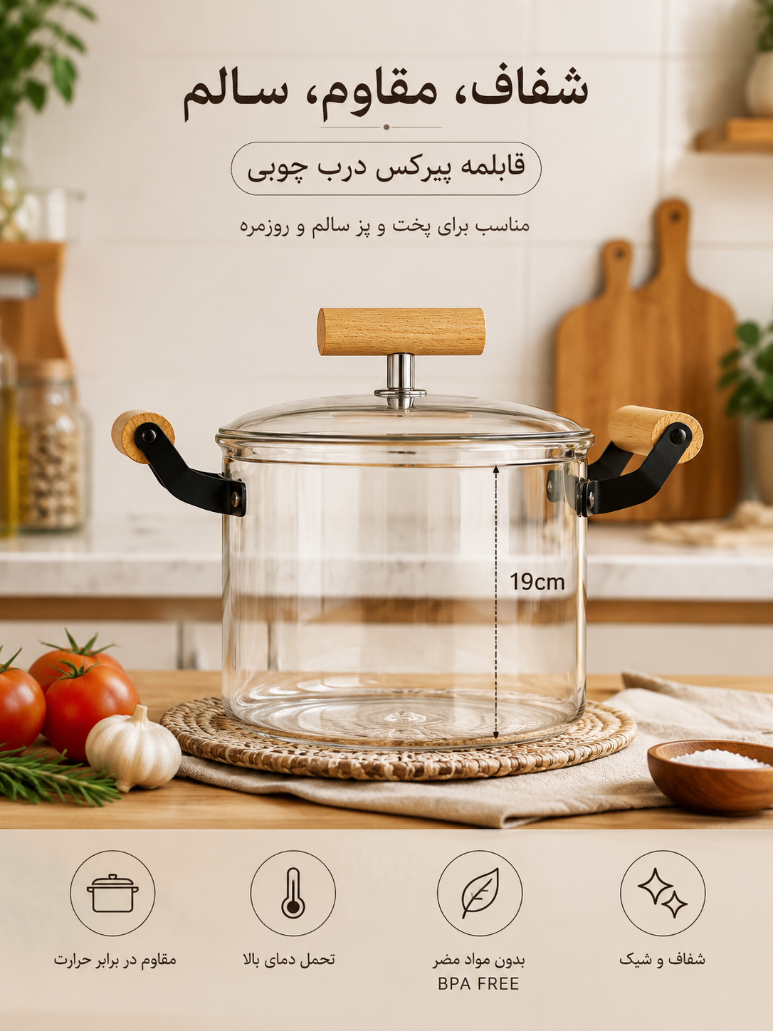 قابلمه پیرکس ۴،۵ لیتر لراوا