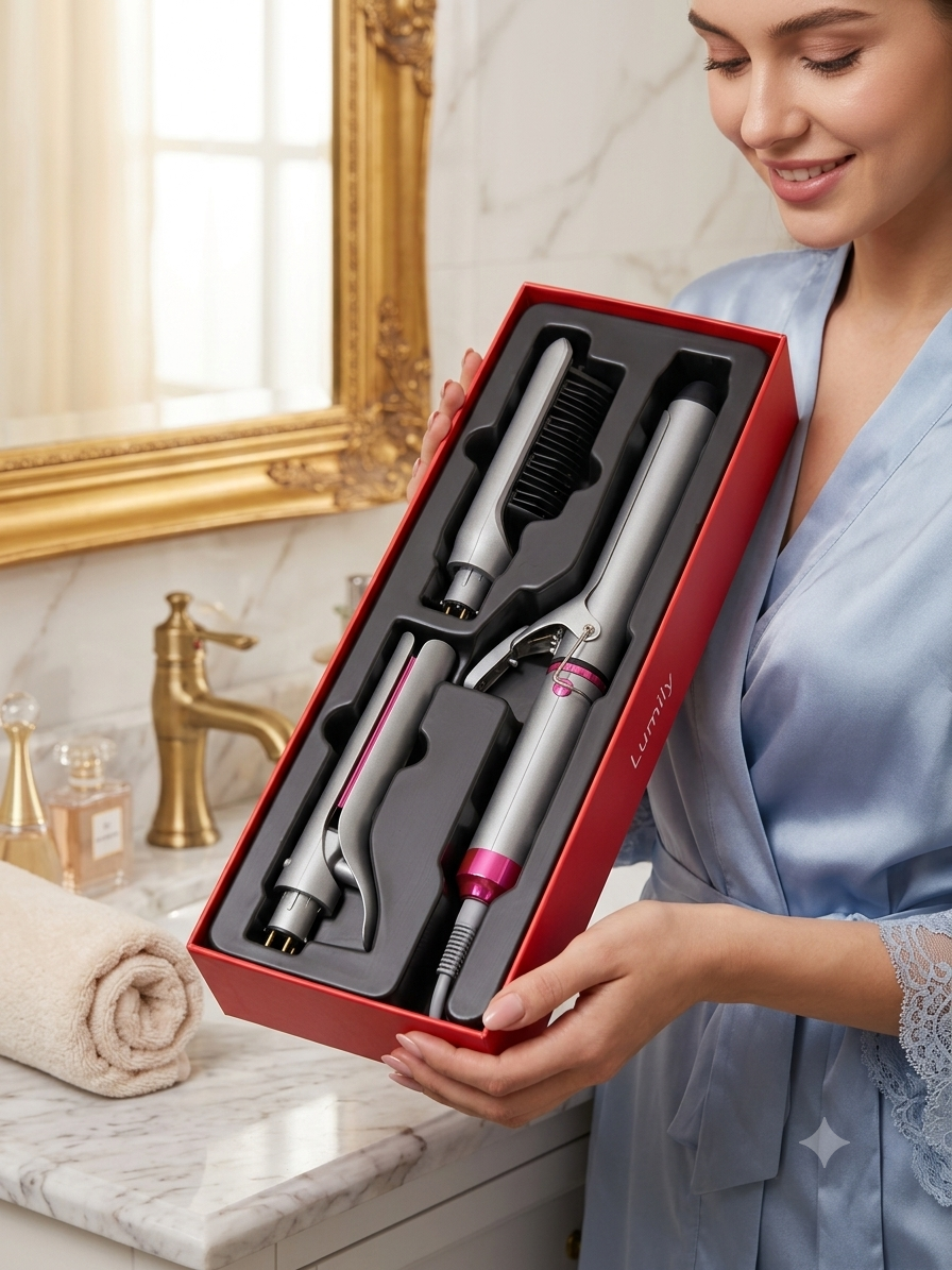 ست حرفه‌ای آرایش مو ۳ در ۱ Lumity Verda | فر + اتو صاف‌کننده + کرپ | مخصوص عرو