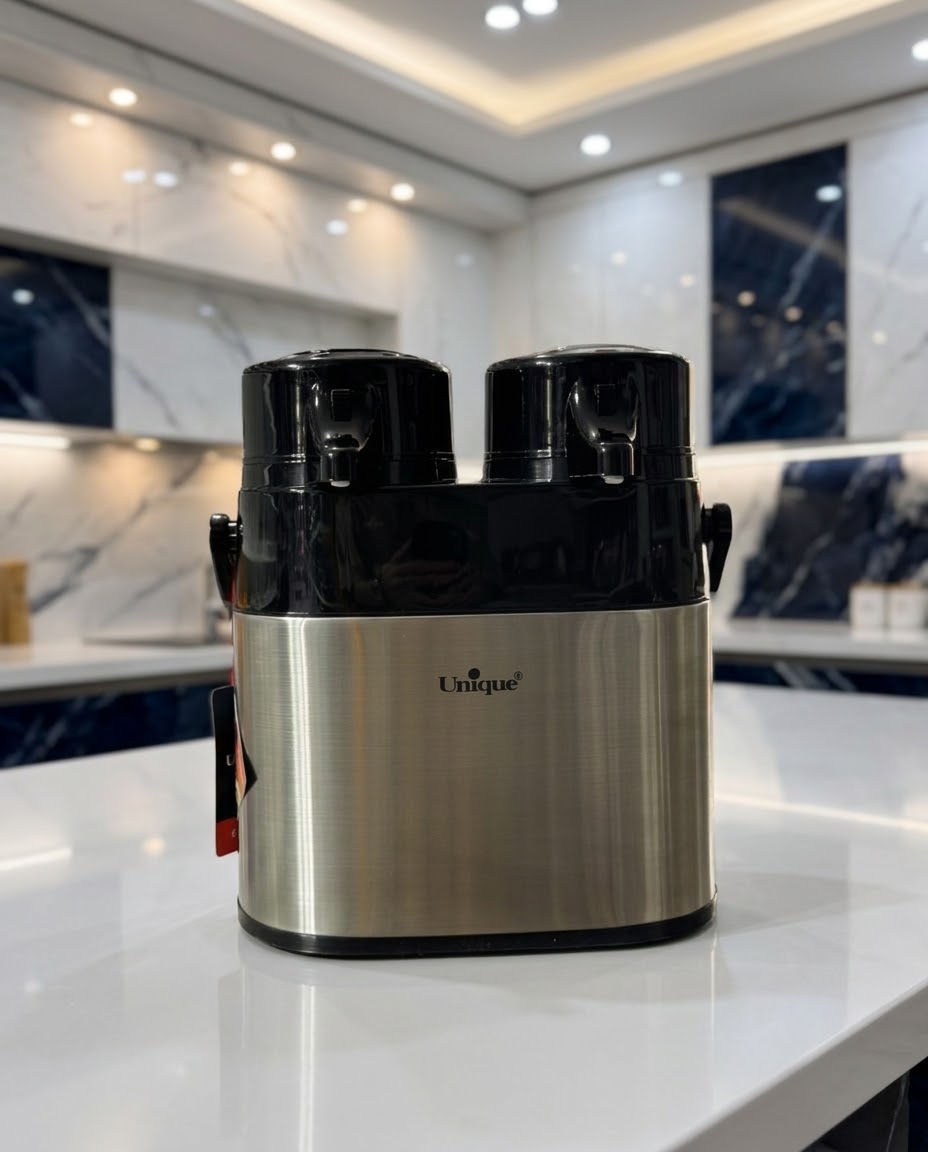 فلاسک دوقلو پمپی استیل یونیک مدل Twin Airpot (ظرفیت ۱.۳ + ۱.۳ لیتر)