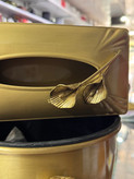 ست سطل و جای دستمال کاغذی پذیرایی طرح گل شیپوری برجسته (در دو رنگ طلایی و دودی آنتیک)
