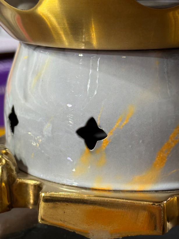 سماور گازی طرح مرمر با قوری طلایی لوزی برجسته (طرح لاکچری سلطنتی)
