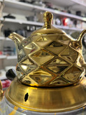 سماور گازی طرح مرمر با قوری طلایی لوزی برجسته (طرح لاکچری سلطنتی)