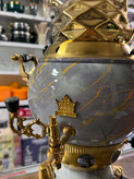 سماور گازی طرح مرمر با قوری طلایی لوزی برجسته (طرح لاکچری سلطنتی)