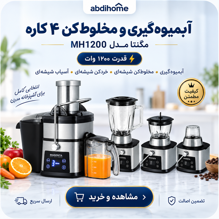 آبمیوه گیری ۴ کاره مگنتا مدل MH1200 | آبمیوه گیری، مخلوط کن، خردکن و آسیاب 1200 وات