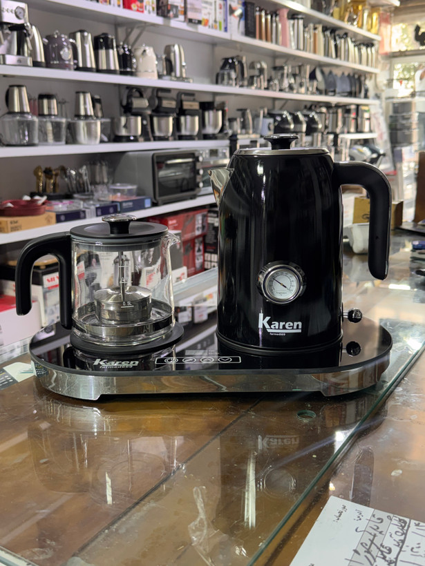 چای ساز کارن مدل TM-8583 | کتری و قوری شیشهای دیجیتال با توان 2200 وات