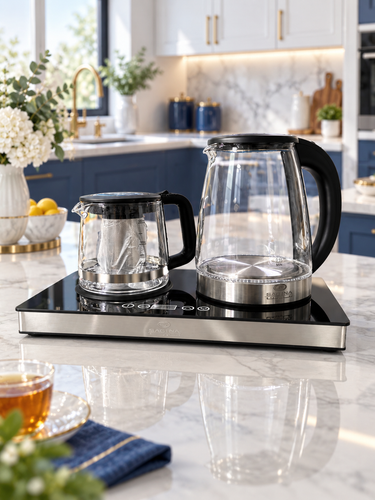 چای ساز سارینا مدل SA-179 | کتری برقی و قوری شیشهای دیجیتال 1800 وات