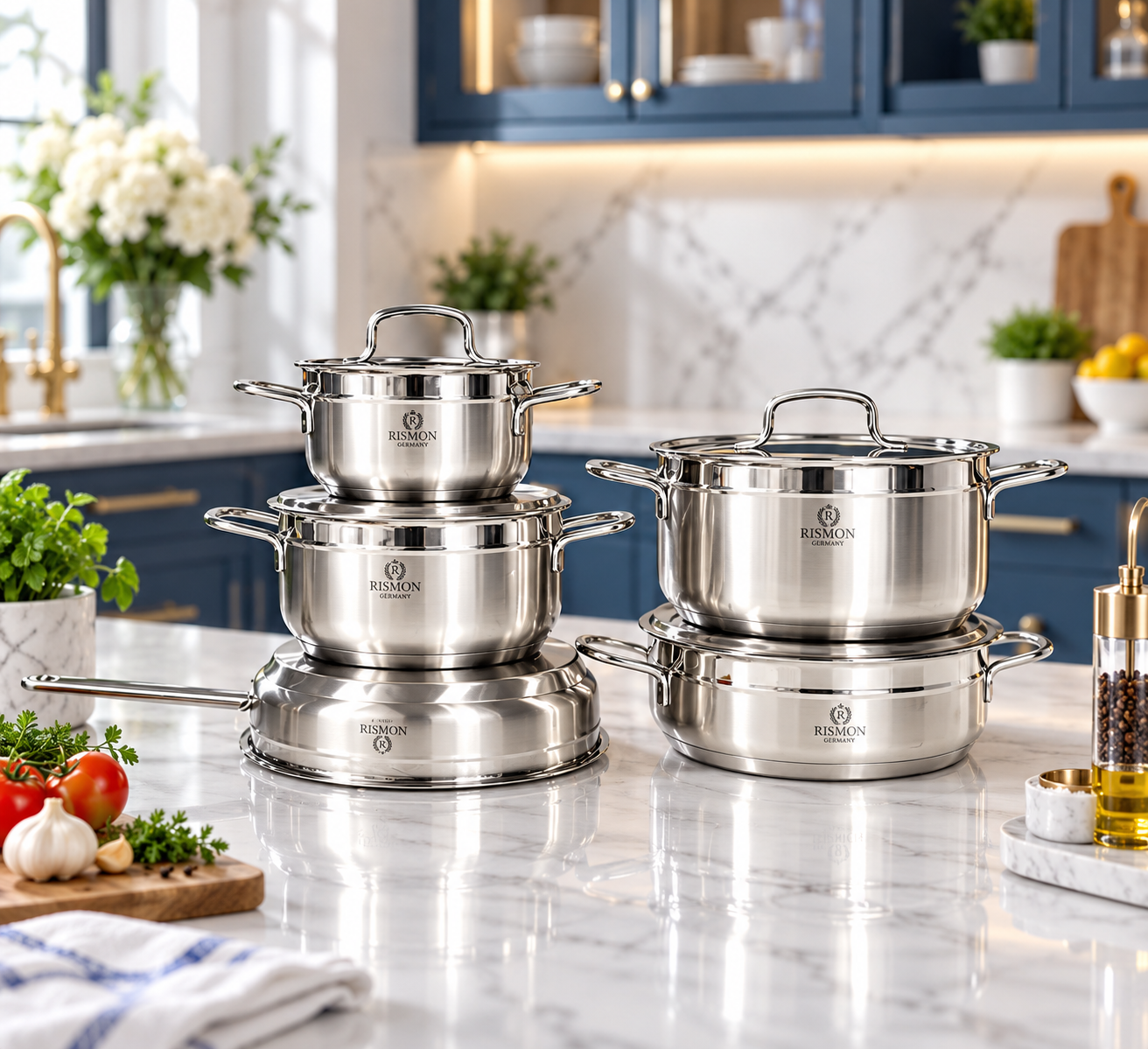 سرویس قابلمه استیل ریسمون آلمان مدل MR-7181 | ست ۹ پارچه استیل ضدزنگ با طراحی حرفه‌ای