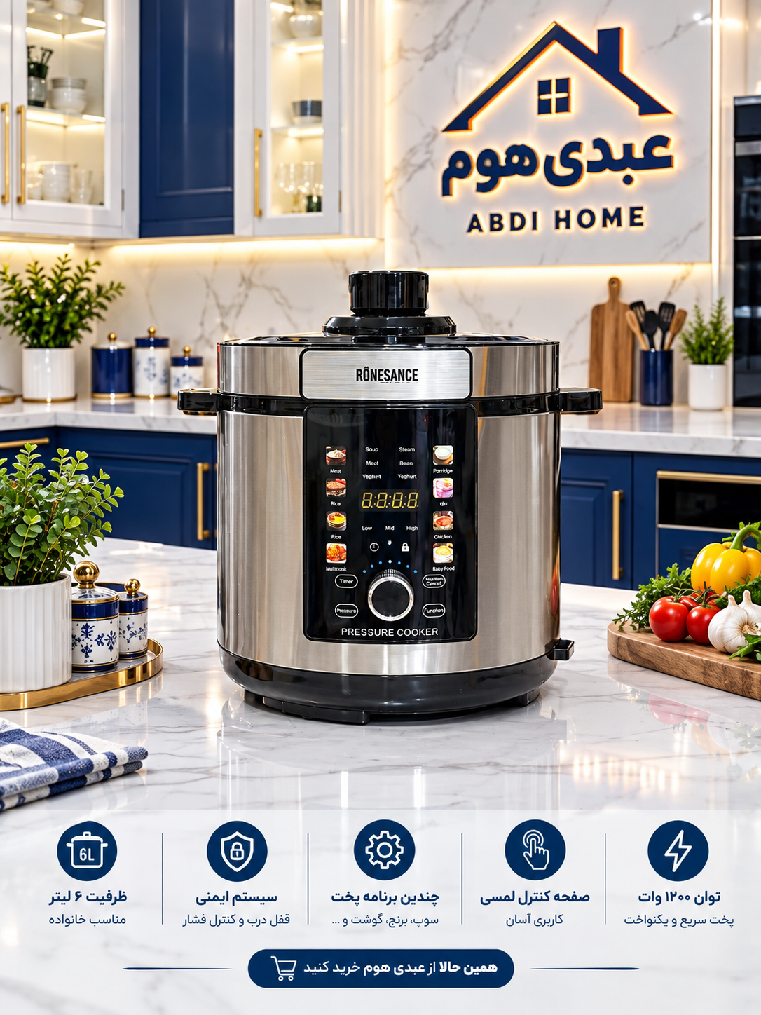 زودپز برقی و پلوپز رونسانس مدل RS-PC1101 ظرفیت ۶ لیتر